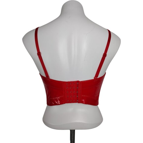 Red Convertible Shiny PU Leather Wet Look Bustier Corset Crop Top - Picture 5 of 9